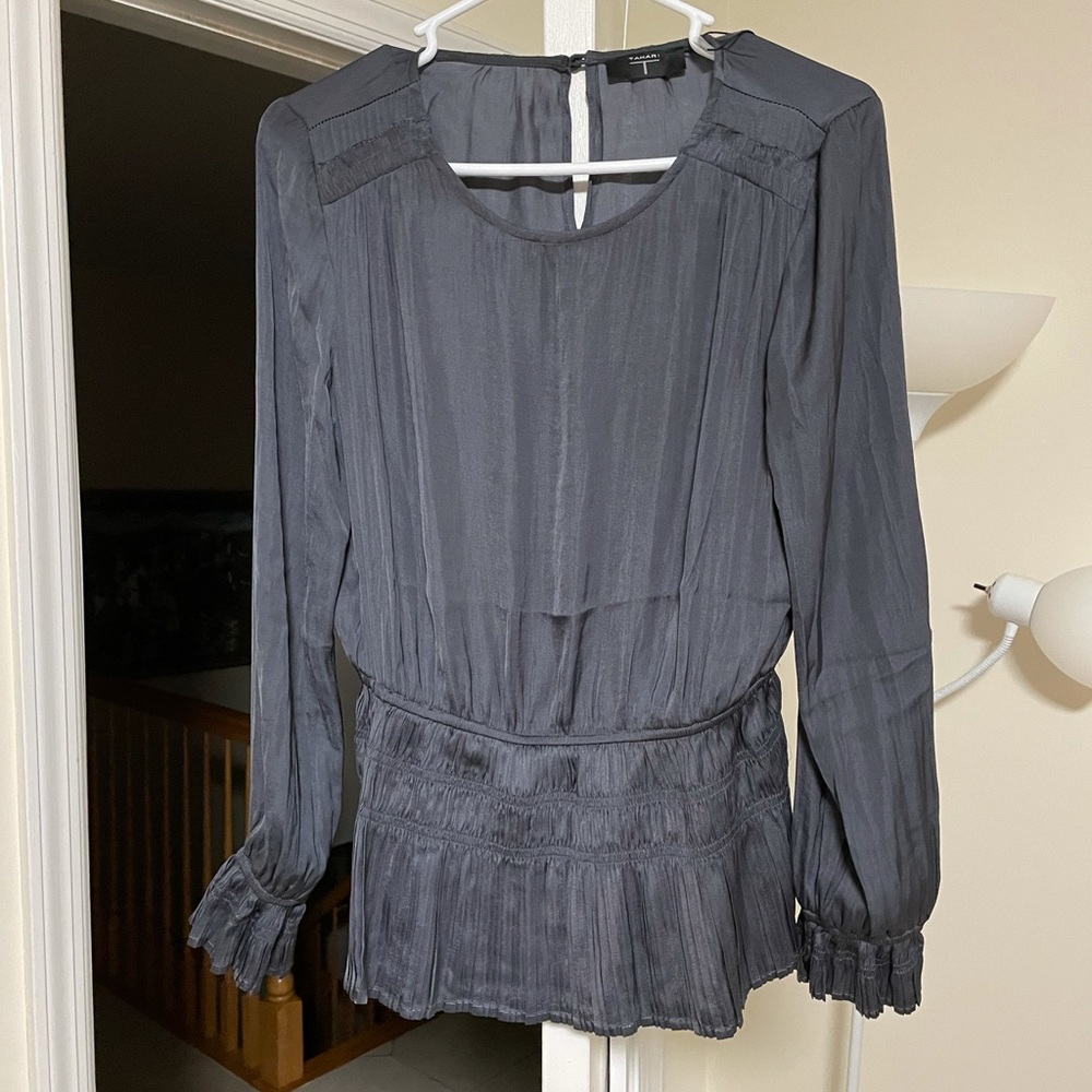 T Tahari Women's Ruffled Top - Slate Gray